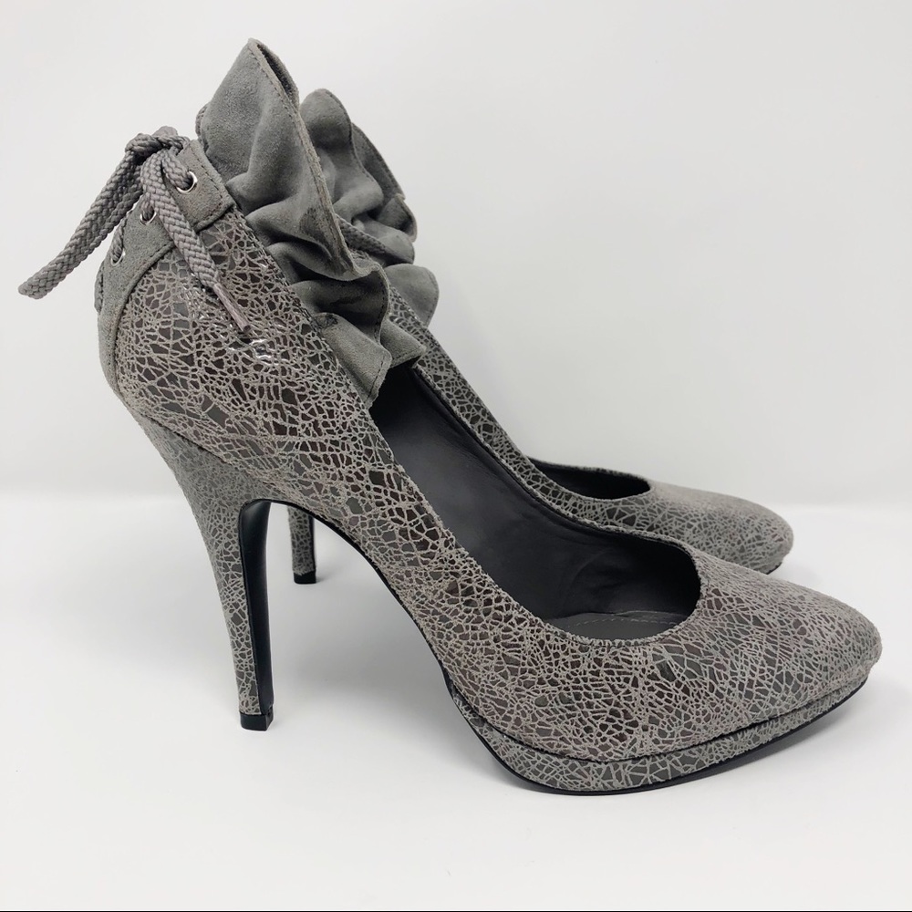 BCBGeneration Michah Lace Up Back Ruffle Heels 9.5